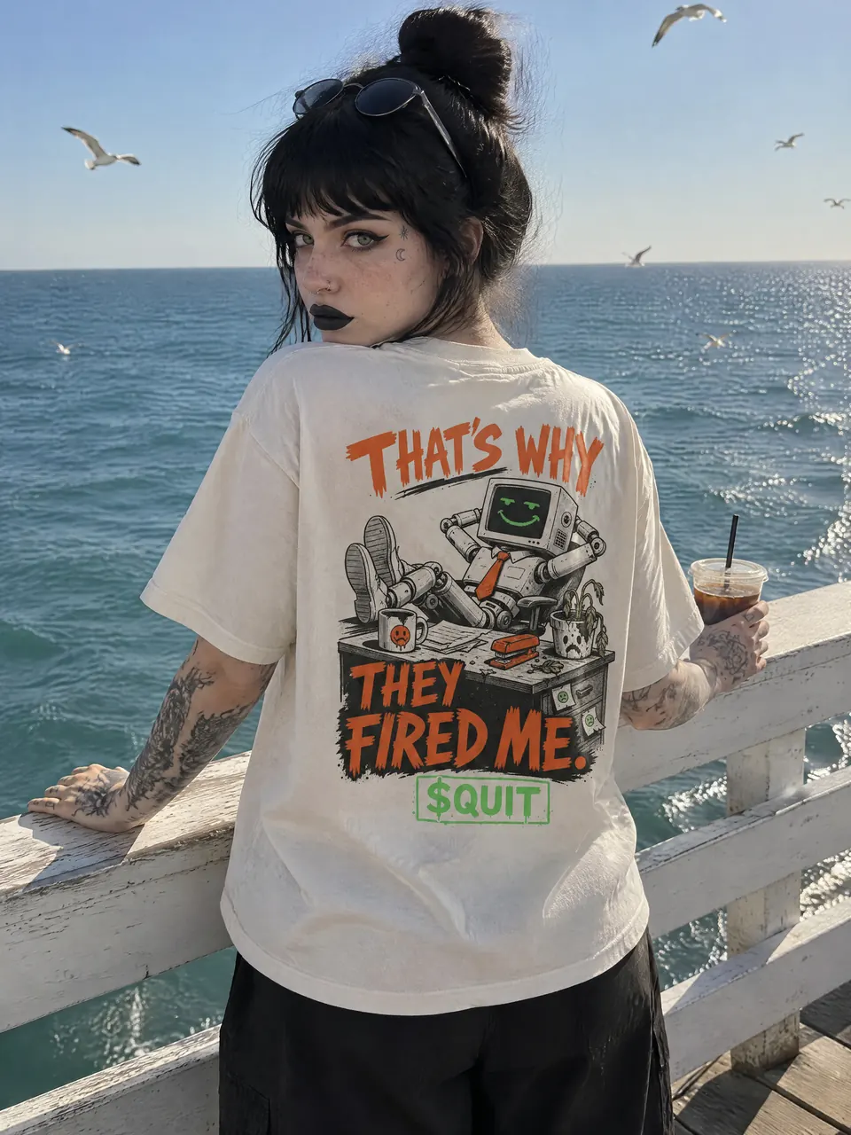 Ingrid wearing the Not a Robot Tee
