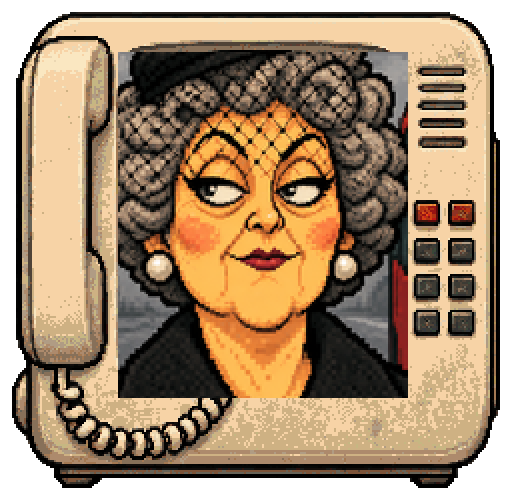 Pauline, the desk-phone portrait from the show.